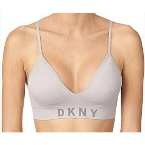 DKNY Sz L Seamless Bralette Gray Sports Bra With Adjustable Straps New - Picture 1 of 7